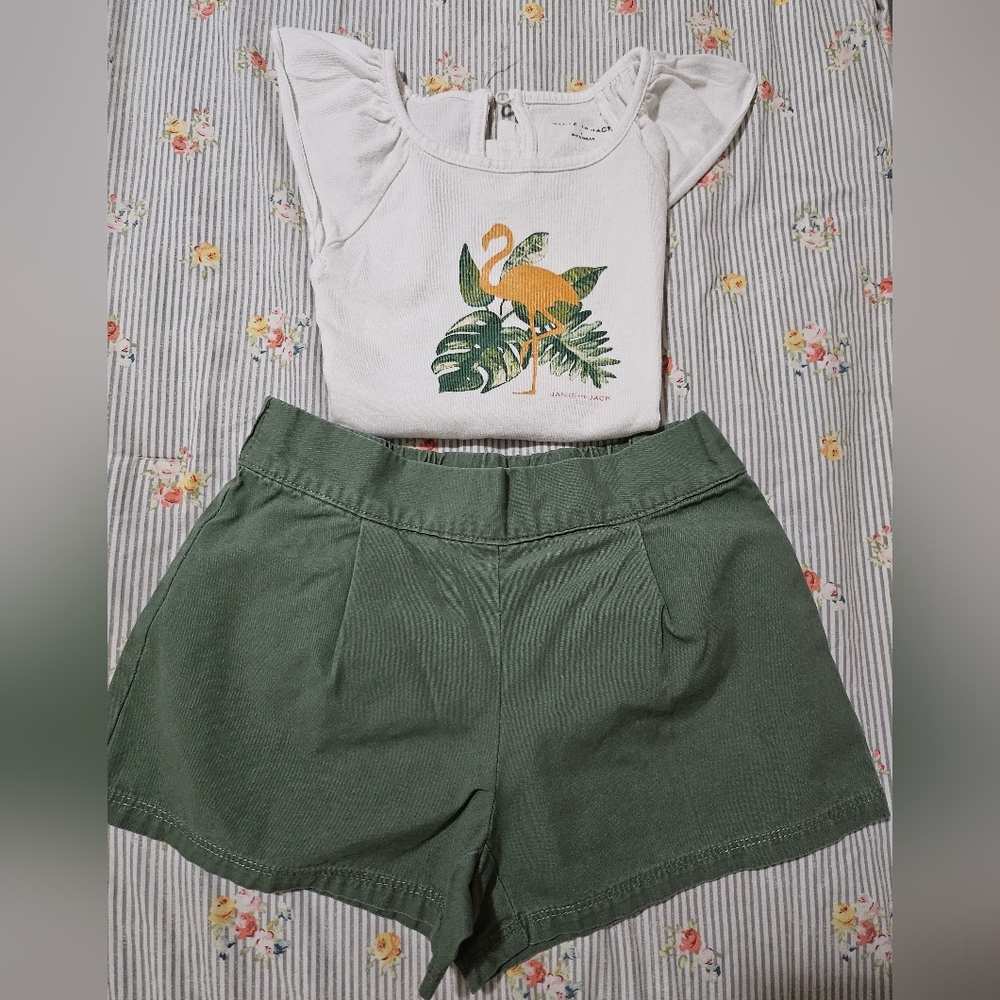 Janie and Jack Olive Green Casual Shorts Size5 + 2 Janie and Jack Tops Size 7